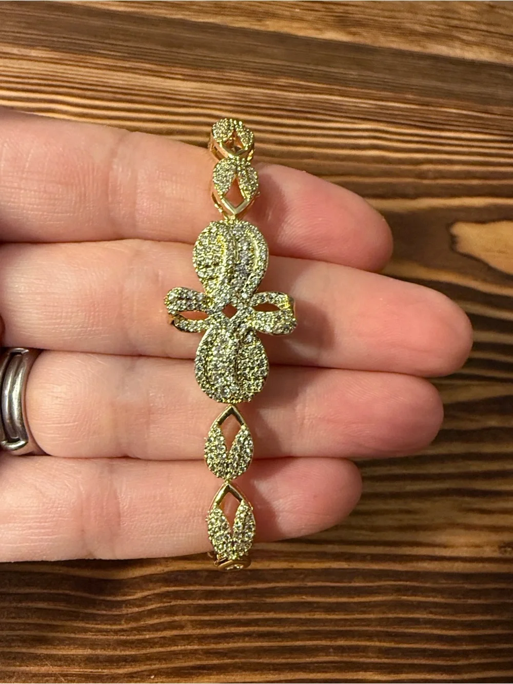 Gold Plated Crystal Floral Link Bracelet for Women